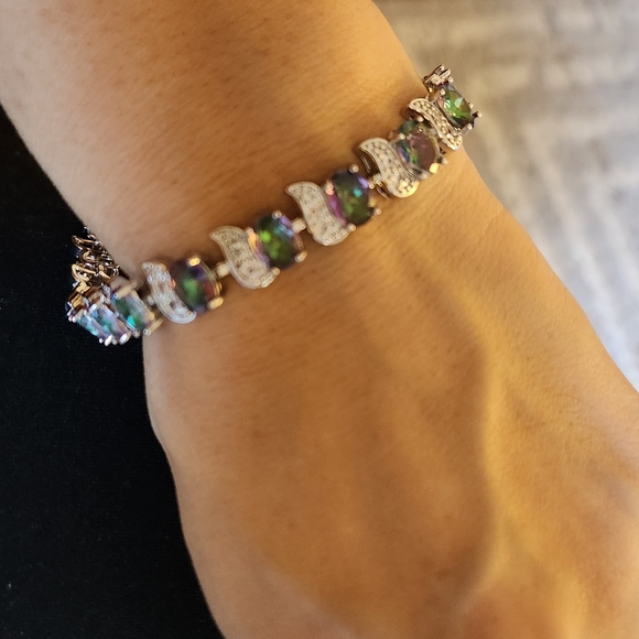 New 925 Silver Oval Cut Mystic Topaz Diamond Bracelet for Women with Extention - Picture 6 of 11